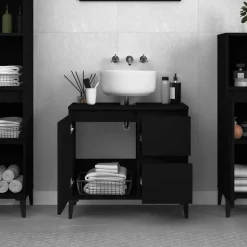 vidaXL - Zwart Wastafelonderkast - 1 deur 2 lades - Hout en metaal - 65x33x60 cm