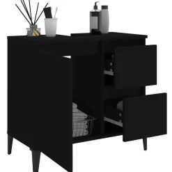 vidaXL - Zwart Wastafelonderkast - 1 deur 2 lades - Hout en metaal - 65x33x60 cm