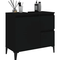 vidaXL - Zwart Wastafelonderkast - 1 deur 2 lades - Hout en metaal - 65x33x60 cm