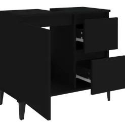 vidaXL - Zwart Wastafelonderkast - 1 deur 2 lades - Hout en metaal - 65x33x60 cm