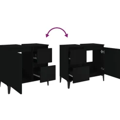 vidaXL - Zwart Wastafelonderkast - 1 deur 2 lades - Hout en metaal - 65x33x60 cm