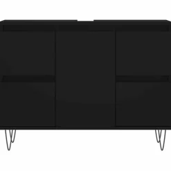 vidaXL - Zwart Wastafelonderkast - 1 deur 4 lades - Bewerkt hout - 80x33x60 cm