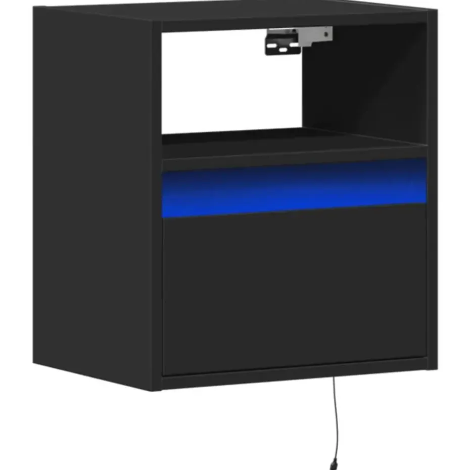 vidaXL - Zwevend LED Nachtkastje met lade en vak - Zwart - Hout - 41x31x45 cm