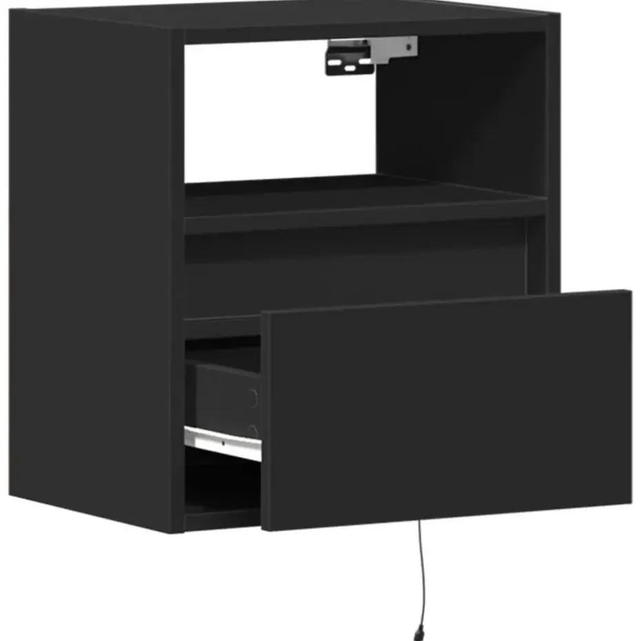 vidaXL - Zwevend LED Nachtkastje met lade en vak - Zwart - Hout - 41x31x45 cm