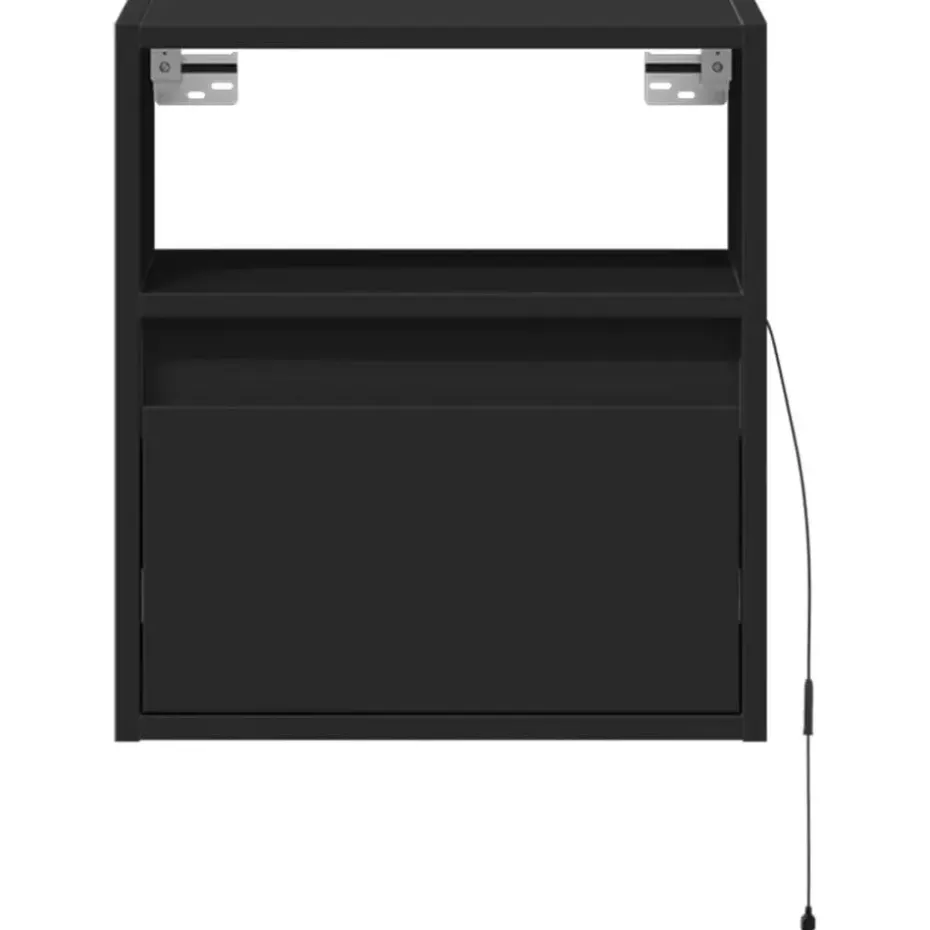 vidaXL - Zwevend LED Nachtkastje met lade en vak - Zwart - Hout - 41x31x45 cm