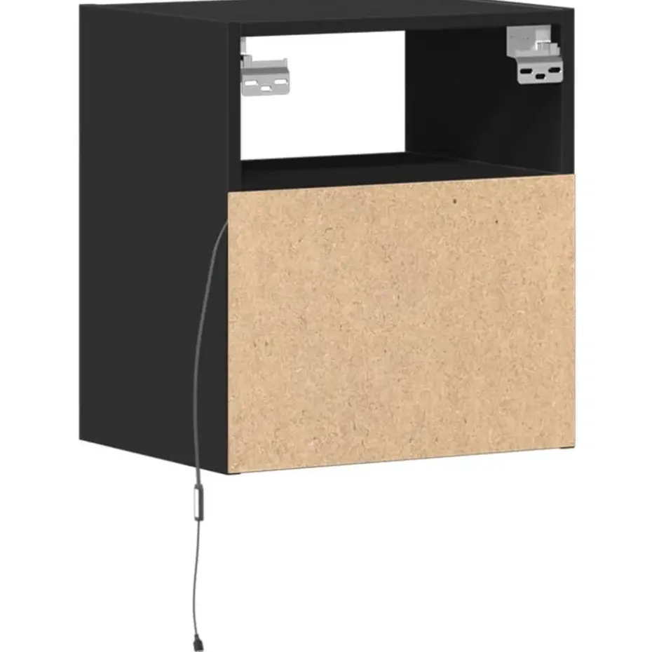 vidaXL - Zwevend LED Nachtkastje met lade en vak - Zwart - Hout - 41x31x45 cm