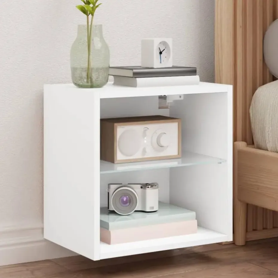 vidaXL - Zwevend LED TV-meubel glas legplank - Wit - 40x28.5x40 cm