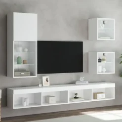 vidaXL - Zwevend LED TV-meubel glas legplank - Wit - 40x28.5x40 cm