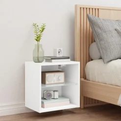 vidaXL - Zwevend LED TV-meubel glas legplank - Wit - 40x28.5x40 cm