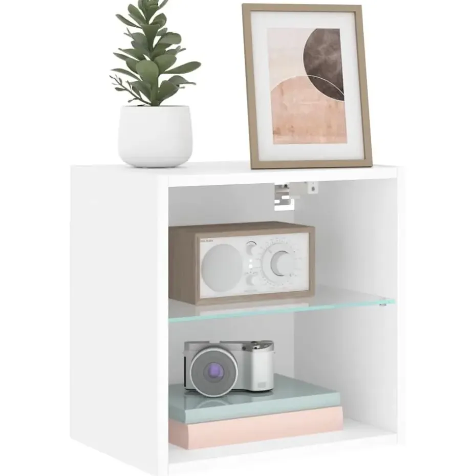 vidaXL - Zwevend LED TV-meubel glas legplank - Wit - 40x28.5x40 cm