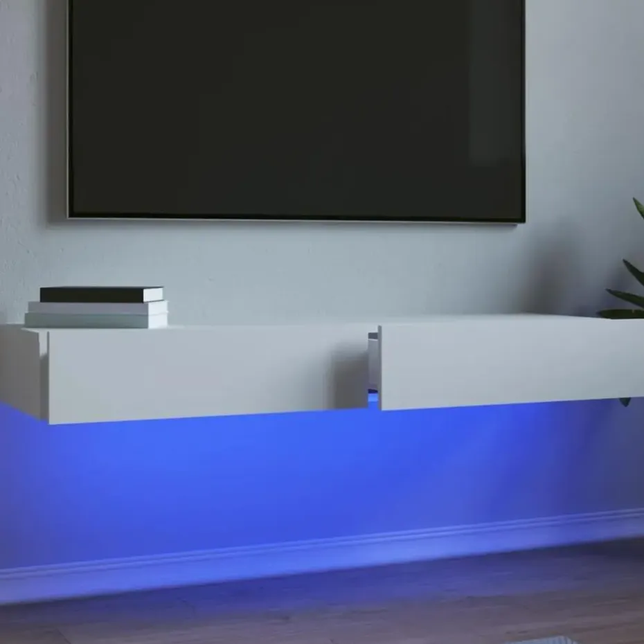 vidaXL - Zwevend LED TV-meubel met lade - Wit - Hout - 60x35x15.5 cm - 2 stuks