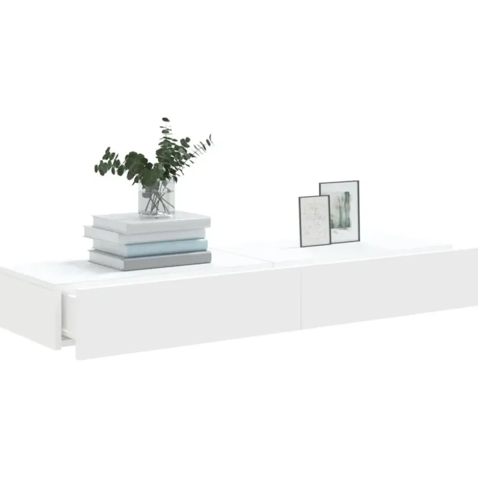 vidaXL - Zwevend LED TV-meubel met lade - Wit - Hout - 60x35x15.5 cm - 2 stuks