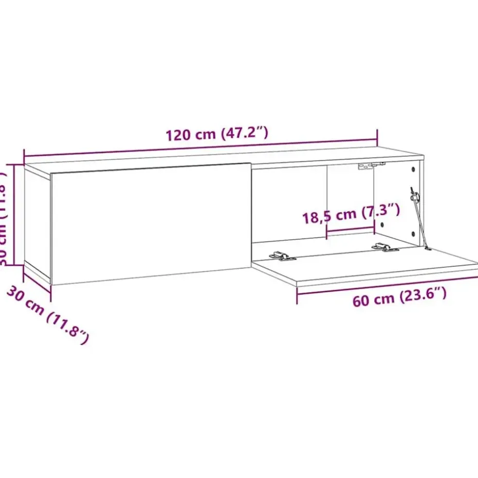 vidaXL - Zwevend TV-meubel met 2 deuren - Zwart eiken - 120x30x30.5 cm