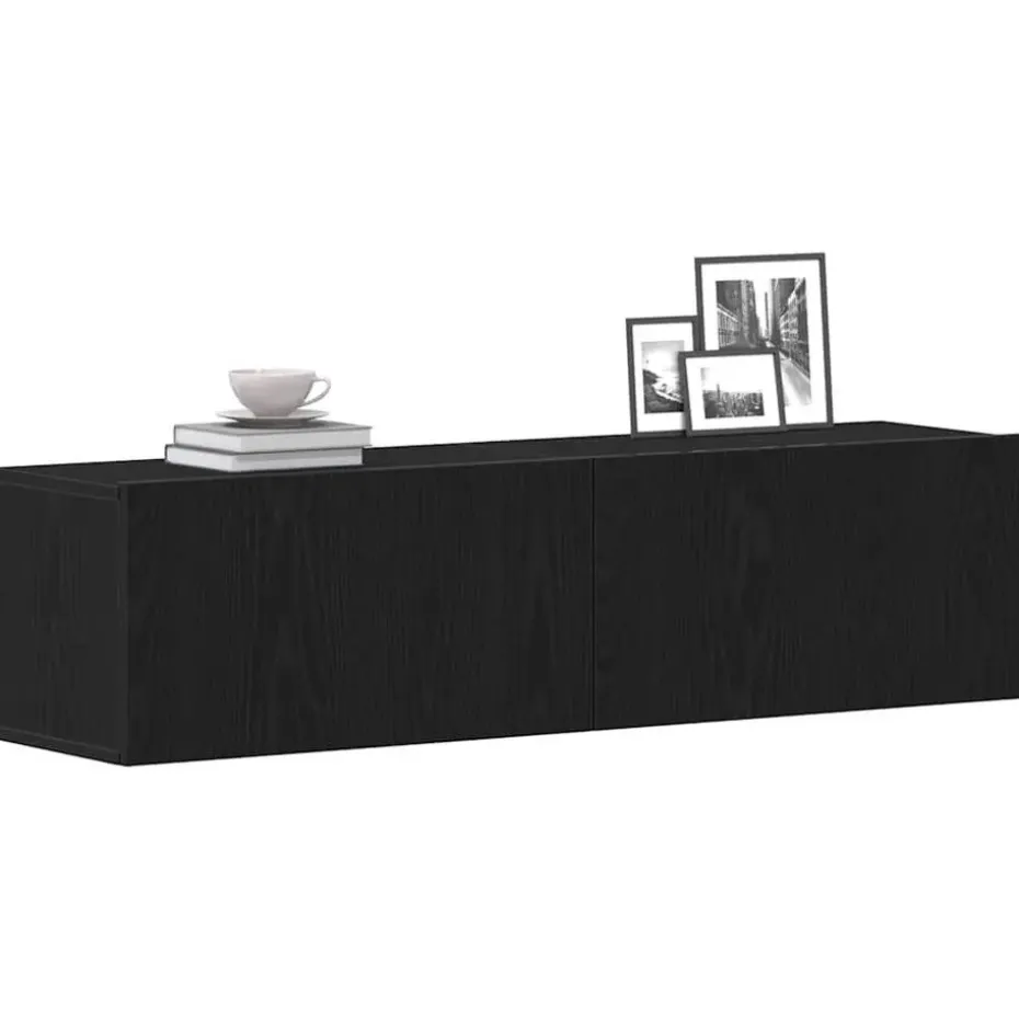 vidaXL - Zwevend TV-meubel met 2 deuren - Zwart eiken - 120x30x30.5 cm