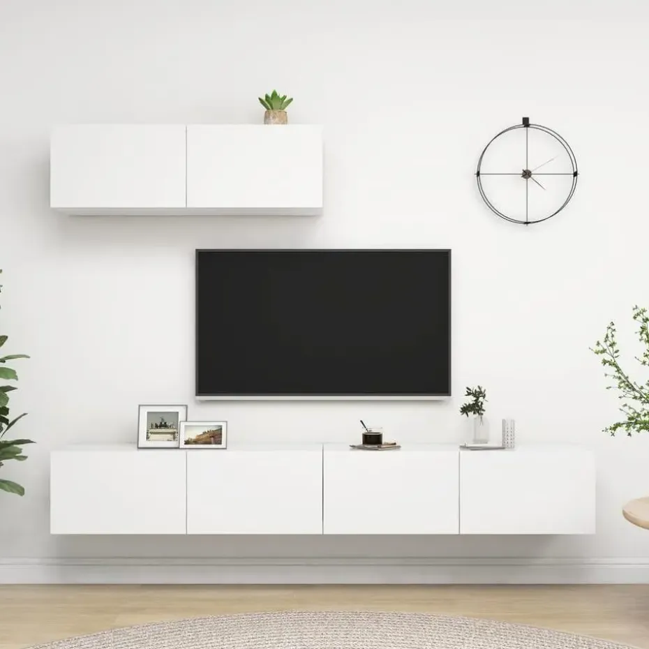 vidaXL - Zwevend TV-meubel met 1 deur - Wit - Hout - 100x30x30 cm - 3 stuks