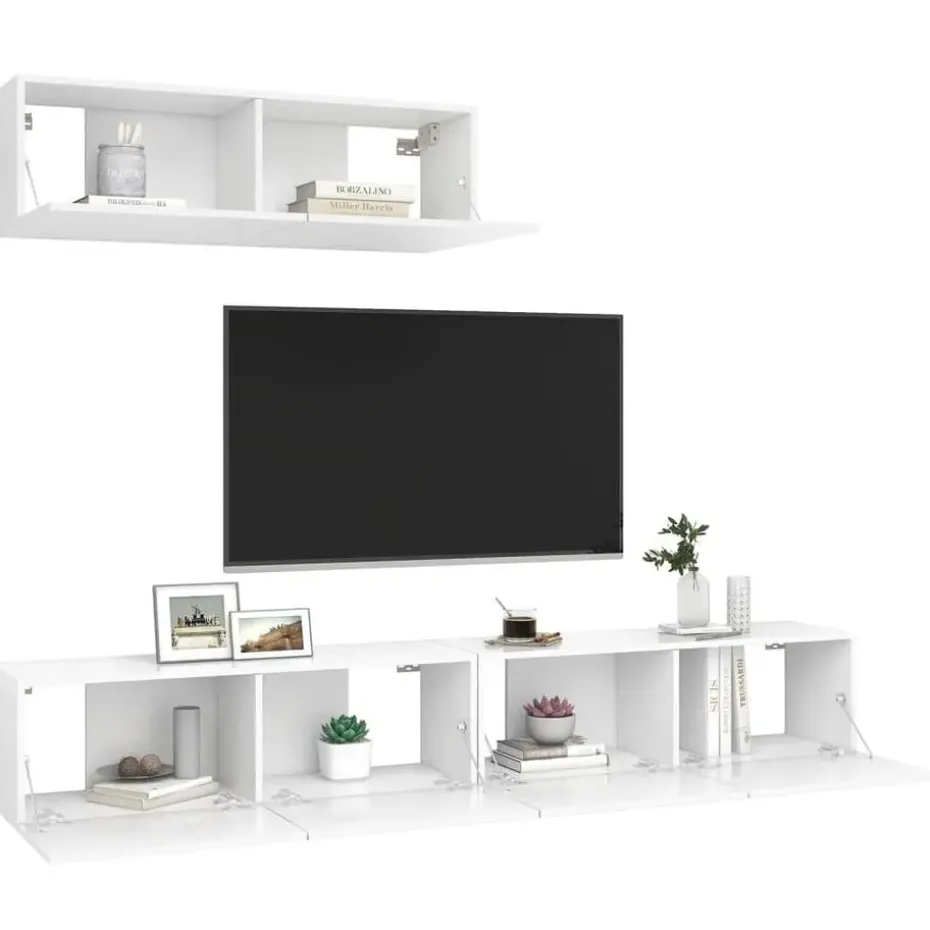 vidaXL - Zwevend TV-meubel met 1 deur - Wit - Hout - 100x30x30 cm - 3 stuks