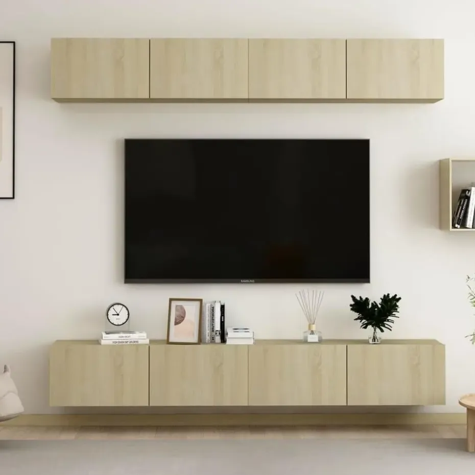 vidaXL - Zwevend TV-meubel met 1 deur - Sonoma eiken - 100x30x30 cm - 4 stuks