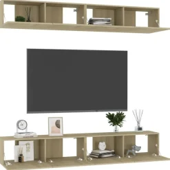 vidaXL - Zwevend TV-meubel met 1 deur - Sonoma eiken - 100x30x30 cm - 4 stuks