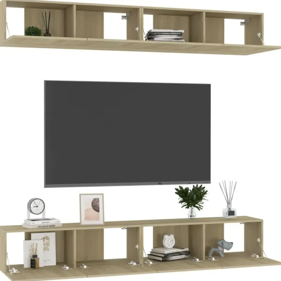vidaXL - Zwevend TV-meubel met 1 deur - Sonoma eiken - 100x30x30 cm - 4 stuks