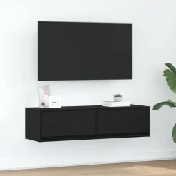 vidaXL - Zwevend TV-meubel met 2 lades - Zwart eiken - 100x31x25.5 cm