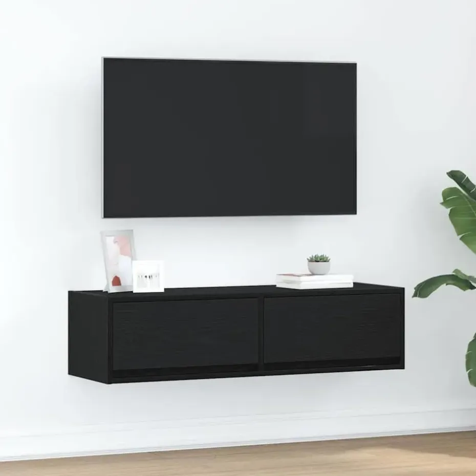 vidaXL - Zwevend TV-meubel met 2 lades - Zwart eiken - 100x31x25.5 cm