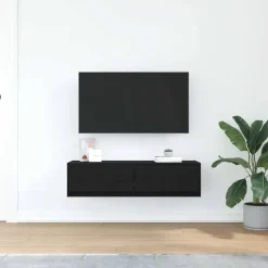 vidaXL - Zwevend TV-meubel met 2 lades - Zwart eiken - 100x31x25.5 cm