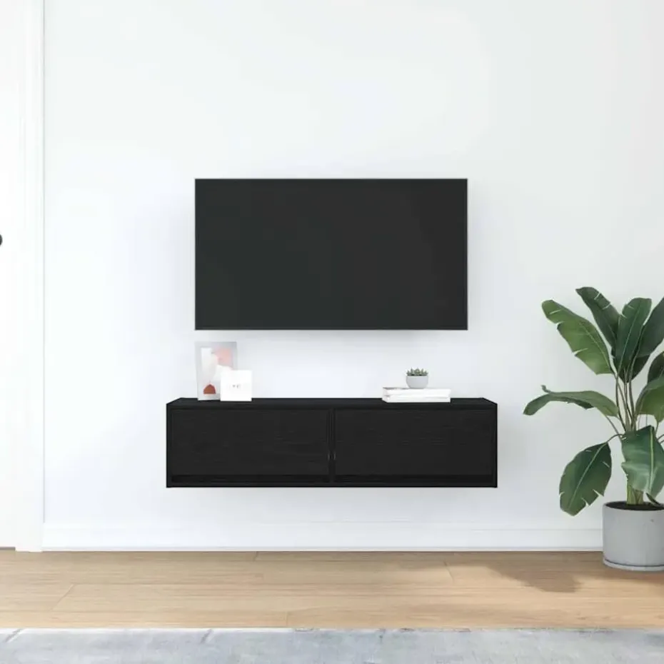 vidaXL - Zwevend TV-meubel met 2 lades - Zwart eiken - 100x31x25.5 cm