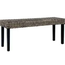 vidaXL Bankje 110 cm natuurlijk kubu rattan en massief mangohout zwart