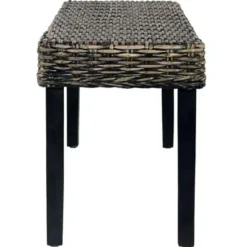 vidaXL Bankje 110 cm natuurlijk kubu rattan en massief mangohout zwart