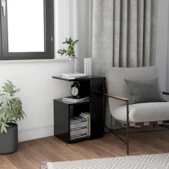 vidaXL Bijzettafel - Modern - Zwart - Bewerkt hout - 36x30x56 cm