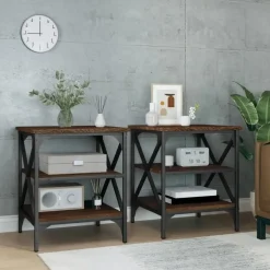 vidaXL Bijzettafels - Industrieel - Bruin eiken - Hout - 40x42x50 cm - Set van 2