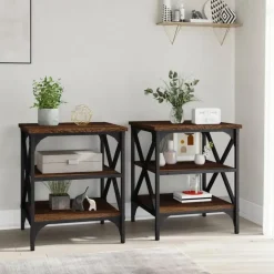 vidaXL Bijzettafels - Industrieel - Bruin eiken - Hout - 40x42x50 cm - Set van 2