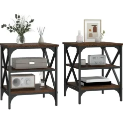 vidaXL Bijzettafels - Industrieel - Bruin eiken - Hout - 40x42x50 cm - Set van 2