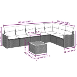 vidaXL 8-delige Loungeset kussens - hout armsteun & salontafel - Grijs