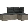 vidaXL 4-delige Loungeset met kussens - 4 personen - Grijs - Poly rattan