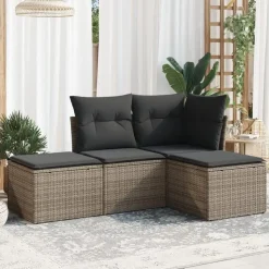 vidaXL 4-delige Loungeset met kussens - 4 personen - Grijs - Poly rattan