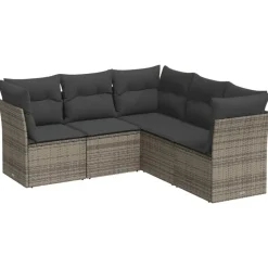 vidaXL 5-delige Loungeset met kussens voor 5 personen - Grijs - Poly Rattan