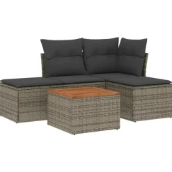 vidaXL 5-delige Loungeset met kussens & salontafel - Grijs - Poly rattan
