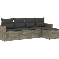 vidaXL 5-delige Loungeset met kussens en kruk - hout armsteun - Grijs
