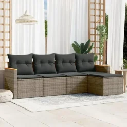 vidaXL 5-delige Loungeset met kussens en kruk - hout armsteun - Grijs