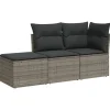 vidaXL 3-delige Loungeset met kussens - 3 personen - Grijs - Poly Rattan