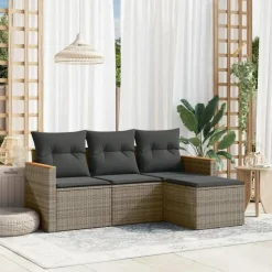 vidaXL 4-delige Loungeset met kussens en kruk - hout armsteun - Grijs