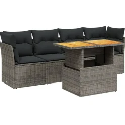 vidaXL 5-delige Loungeset voor 4 met kussens en verstelbaar hout salontafel