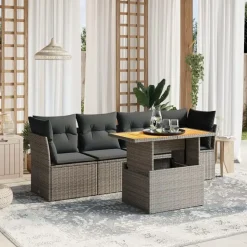 vidaXL 5-delige Loungeset voor 4 met kussens en verstelbaar hout salontafel