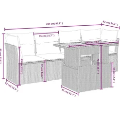 vidaXL 5-delige Loungeset voor 4 met kussens en verstelbaar hout salontafel
