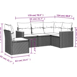 vidaXL 5-delige Loungeset voor 5 met kussens - Gris - Poly rattan