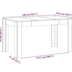 vidaXL Eettafel - Rechthoekige tafel - Zwart eiken - Hout - 140x74.5x76 cm