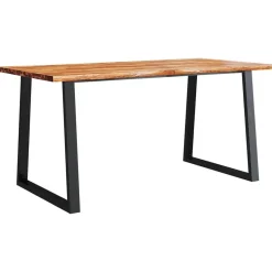 vidaXL Eettafel - Rechthoekige tafel - Massief acaciahout en staal - 160x80 cm