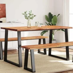 vidaXL Eettafel - Rechthoekige tafel - Massief acaciahout en staal - 140x80 cm