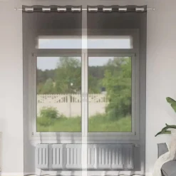 vidaXL Gordijnen van voile met ringen - Zwart - 140x300 cm - Stof - 2 Stuks